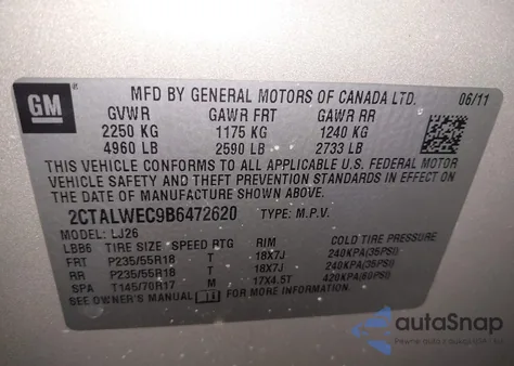 2011 GMC Terrain Slt-2 z USA, uszkodzony, nr VIN 2CTALWEC9B6472620